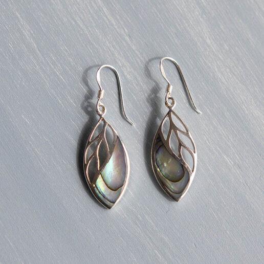 Earrings - Large Stencil Leaf with Paua